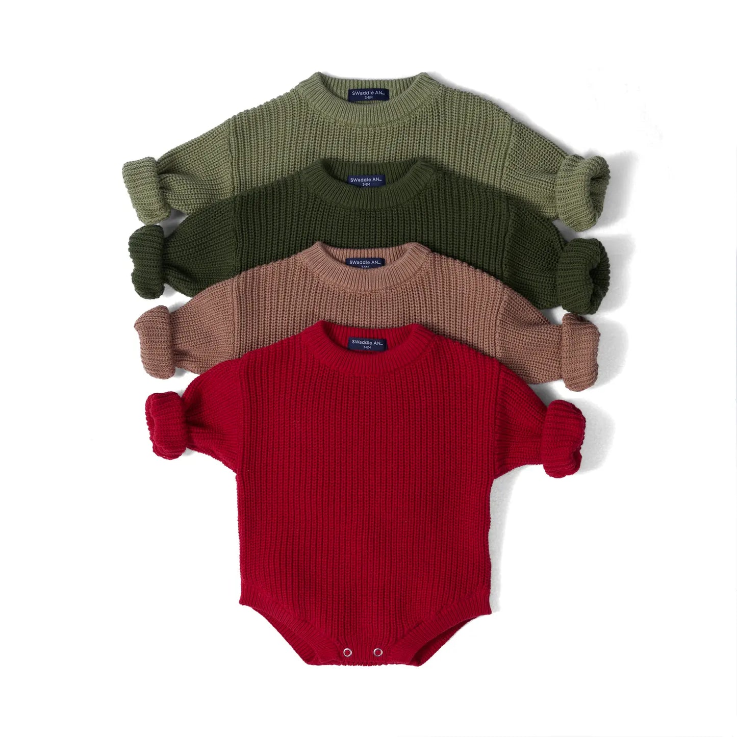 Classic Chunky Knit Baby Romper in Red Xmas