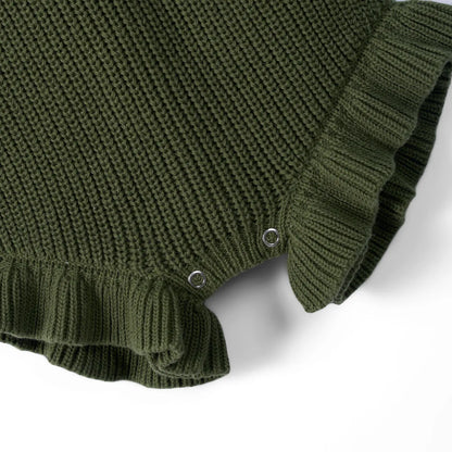 Ruffle Chunky Knit Baby Romper in Forest Green