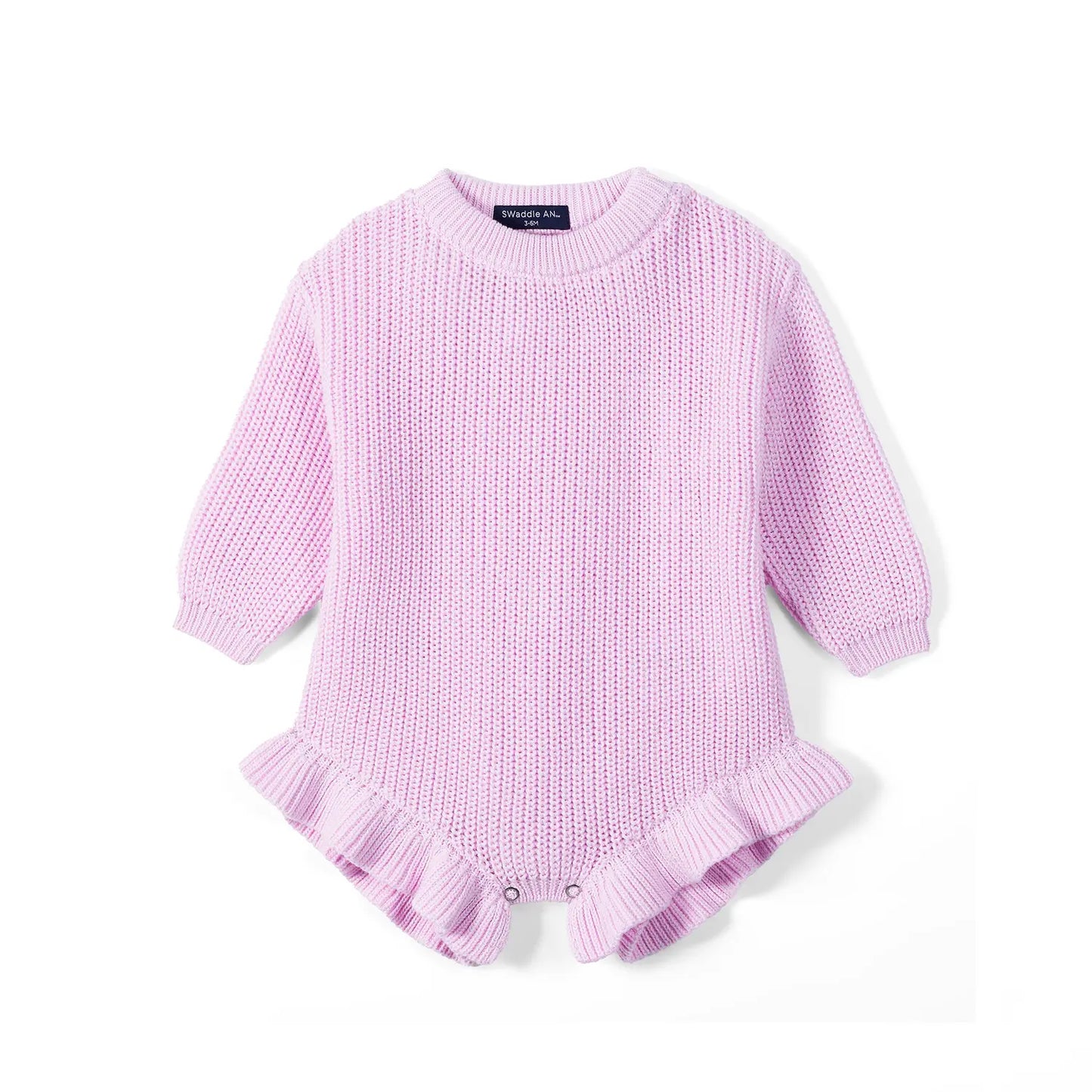 Ruffle Chunky Knit Baby Romper in Lilac