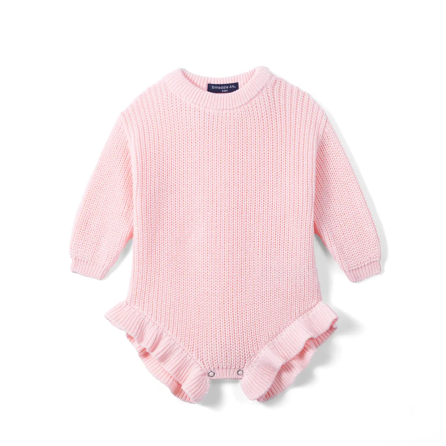 Ruffle Chunky Knit Baby Romper in Pink