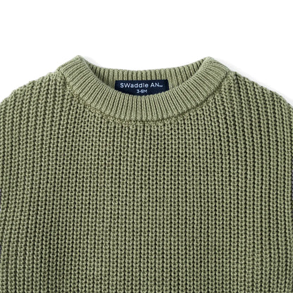 Ruffle Chunky Knit Baby Romper in Sage Green