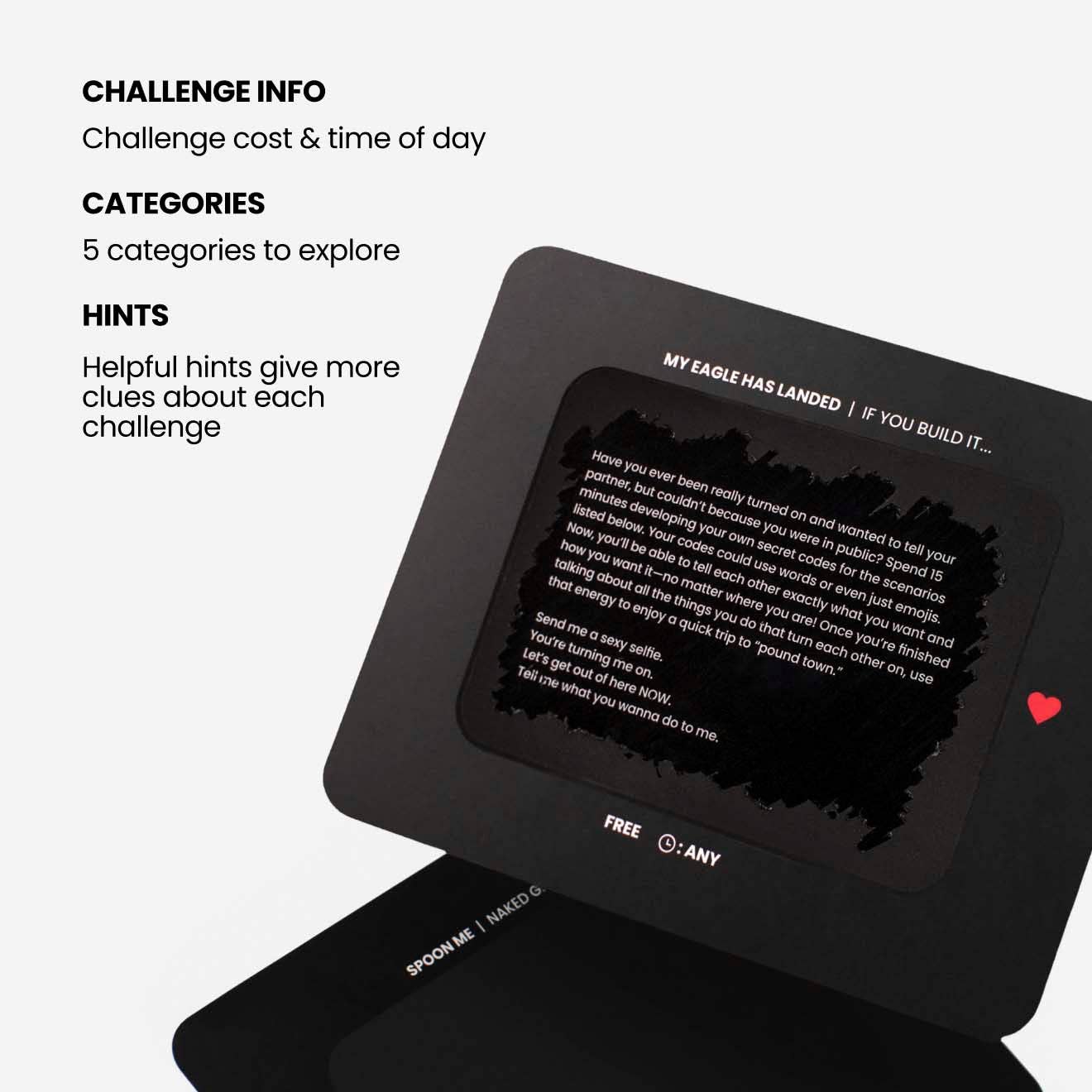 Sexy Couples Game box with 30 scratch-off date night challenges for couples.