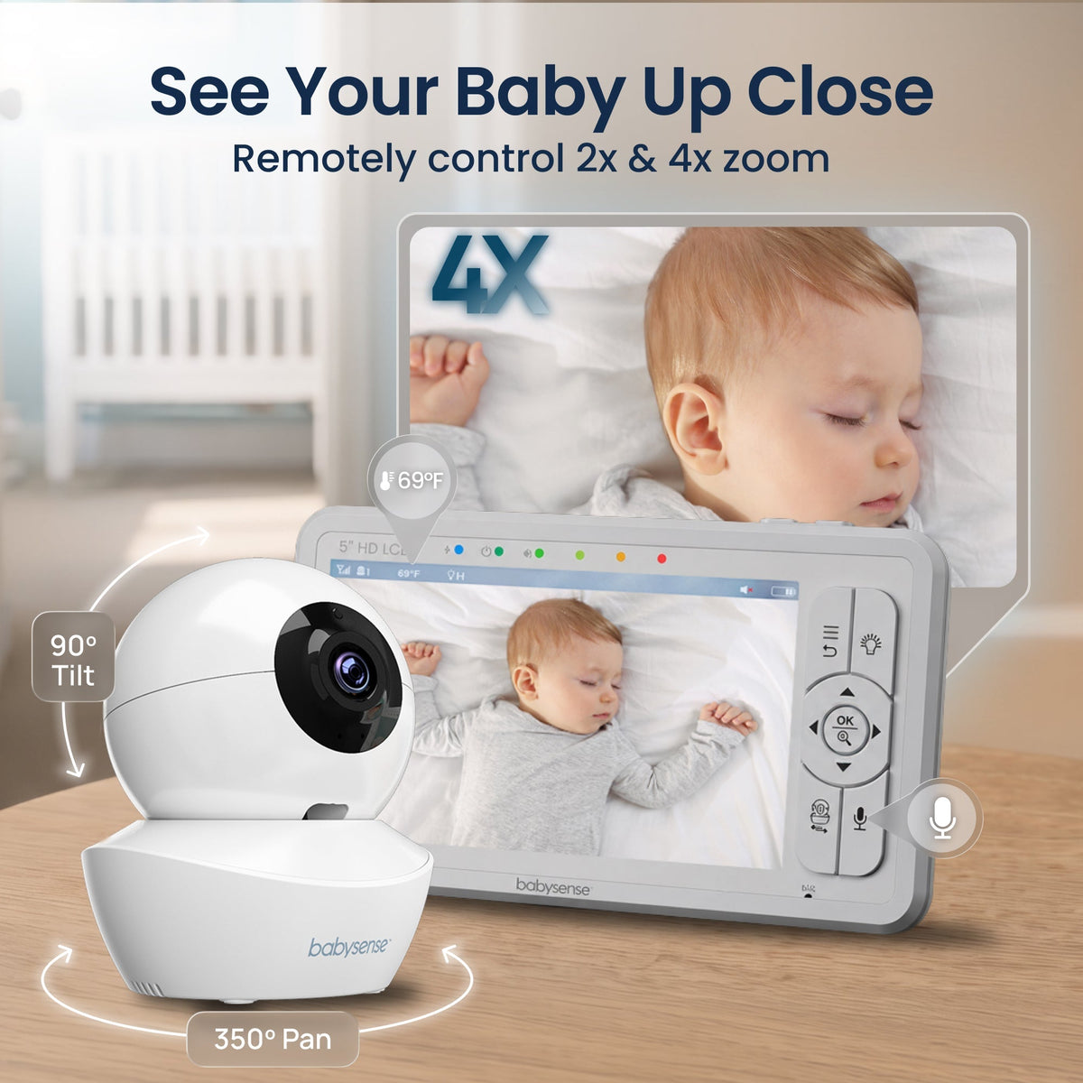 Babysense HD S2: Video Baby Monitor with 2 Cameras, Non Wifi, Split Screen & Night Light Machine