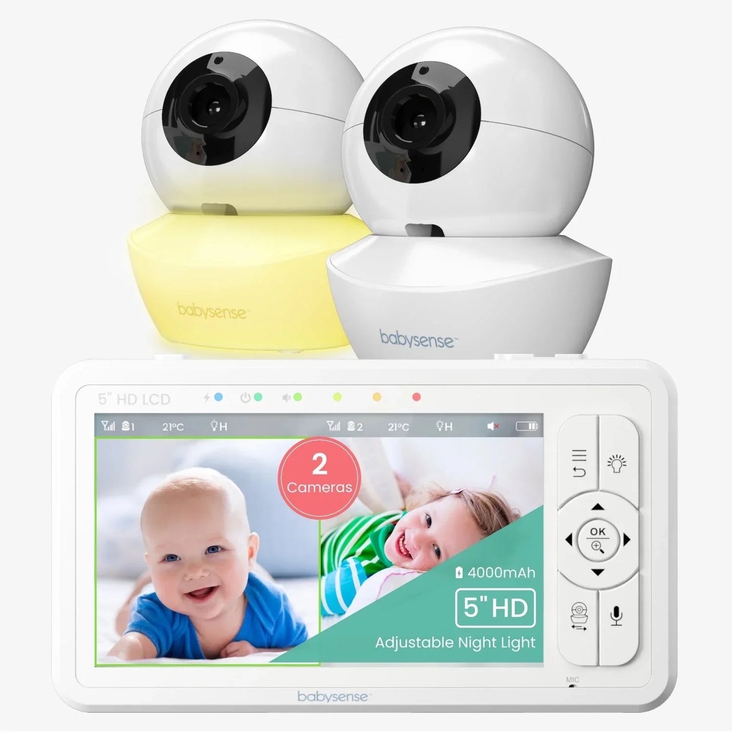 Babysense HD S2: Video Baby Monitor with 2 Cameras, Non Wifi, Split Screen & Night Light Machine