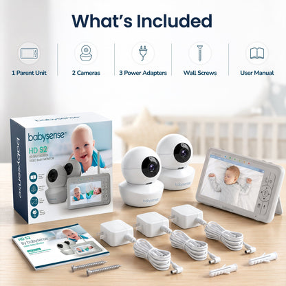 Babysense HD S2: Video Baby Monitor with 2 Cameras, Non Wifi, Split Screen & Night Light Machine