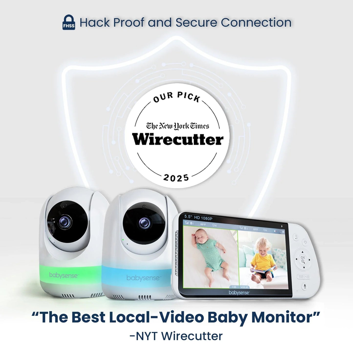 Babysense MaxView PRO: Video Baby Monitor with 2 Cameras, Non Wifi, Split Screen, Night Light & Sound Machine