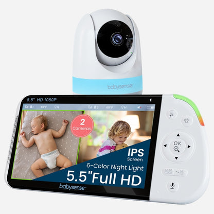 Babysense MaxView PRO: Video Baby Monitor with 2 Cameras, Non Wifi, Split Screen, Night Light & Sound Machine
