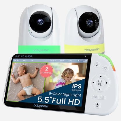 Babysense MaxView PRO: Video Baby Monitor with 2 Cameras, Non Wifi, Split Screen, Night Light & Sound Machine