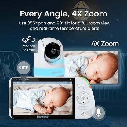 Babysense MaxView PRO: Video Baby Monitor with 2 Cameras, Non Wifi, Split Screen, Night Light & Sound Machine