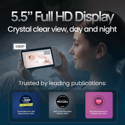 Babysense MaxView PRO: Video Baby Monitor with 2 Cameras, Non Wifi, Split Screen, Night Light & Sound Machine