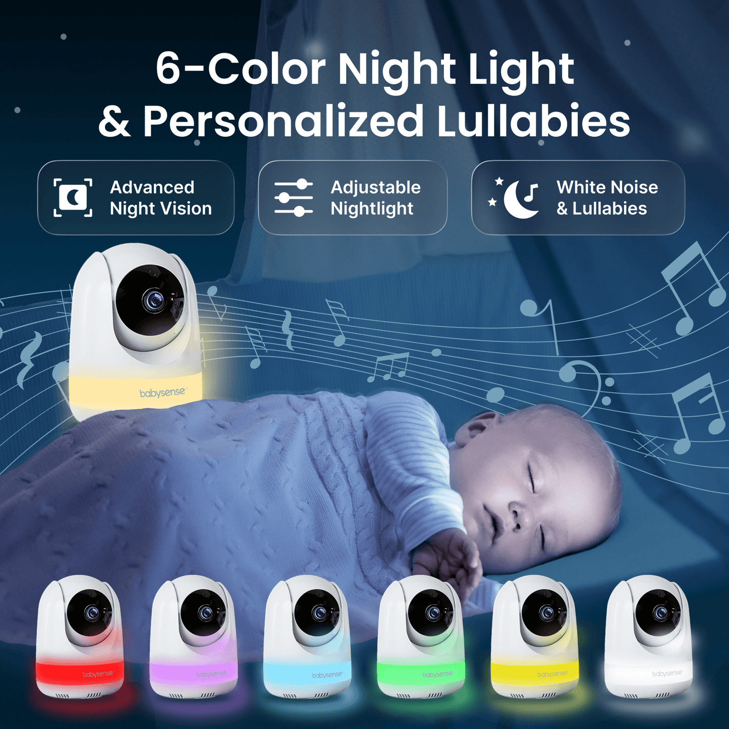Babysense MaxView PRO: Video Baby Monitor with 2 Cameras, Non Wifi, Split Screen, Night Light & Sound Machine