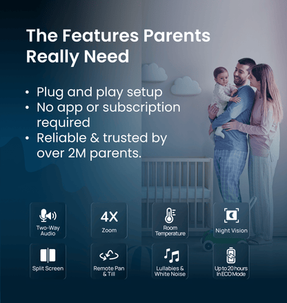 Babysense MaxView PRO: Video Baby Monitor with 2 Cameras, Non Wifi, Split Screen, Night Light & Sound Machine
