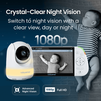 Babysense MaxView PRO: Video Baby Monitor with 2 Cameras, Non Wifi, Split Screen, Night Light & Sound Machine