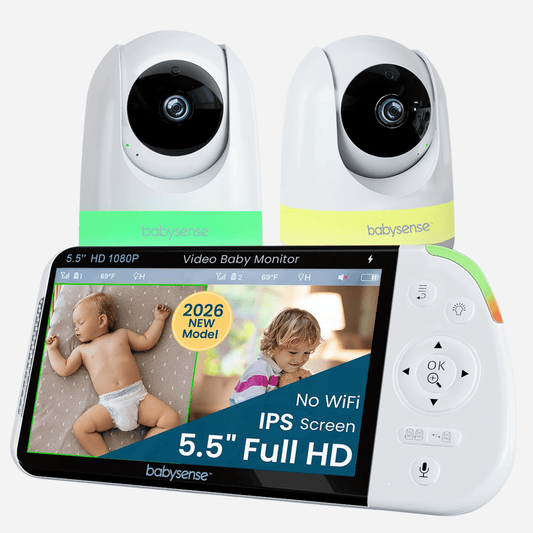 Babysense MaxView PRO: Video Baby Monitor with 2 Cameras, Non Wifi, Split Screen, Night Light & Sound Machine