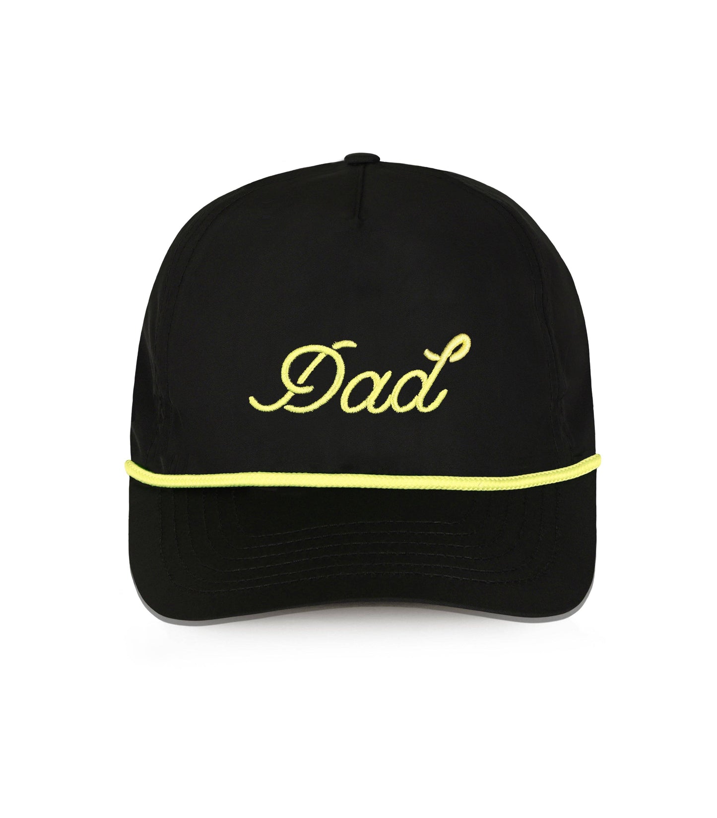 Dad Rope Hat with tan rope detail, 5-panel snapback design, lightweight polyester — fatherhood-inspired cap.