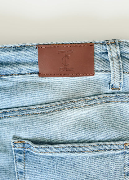 Drew Raw Hem Midi Denim Skirt