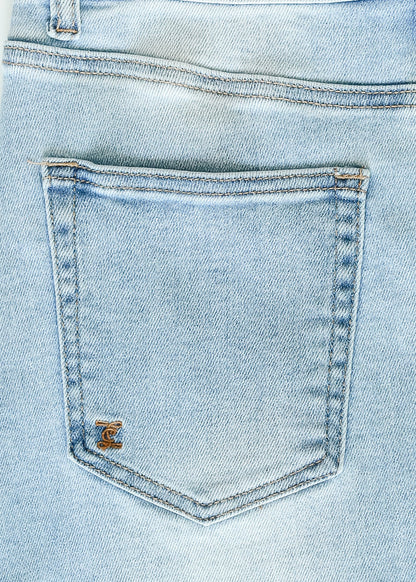 Drew Raw Hem Midi Denim Skirt