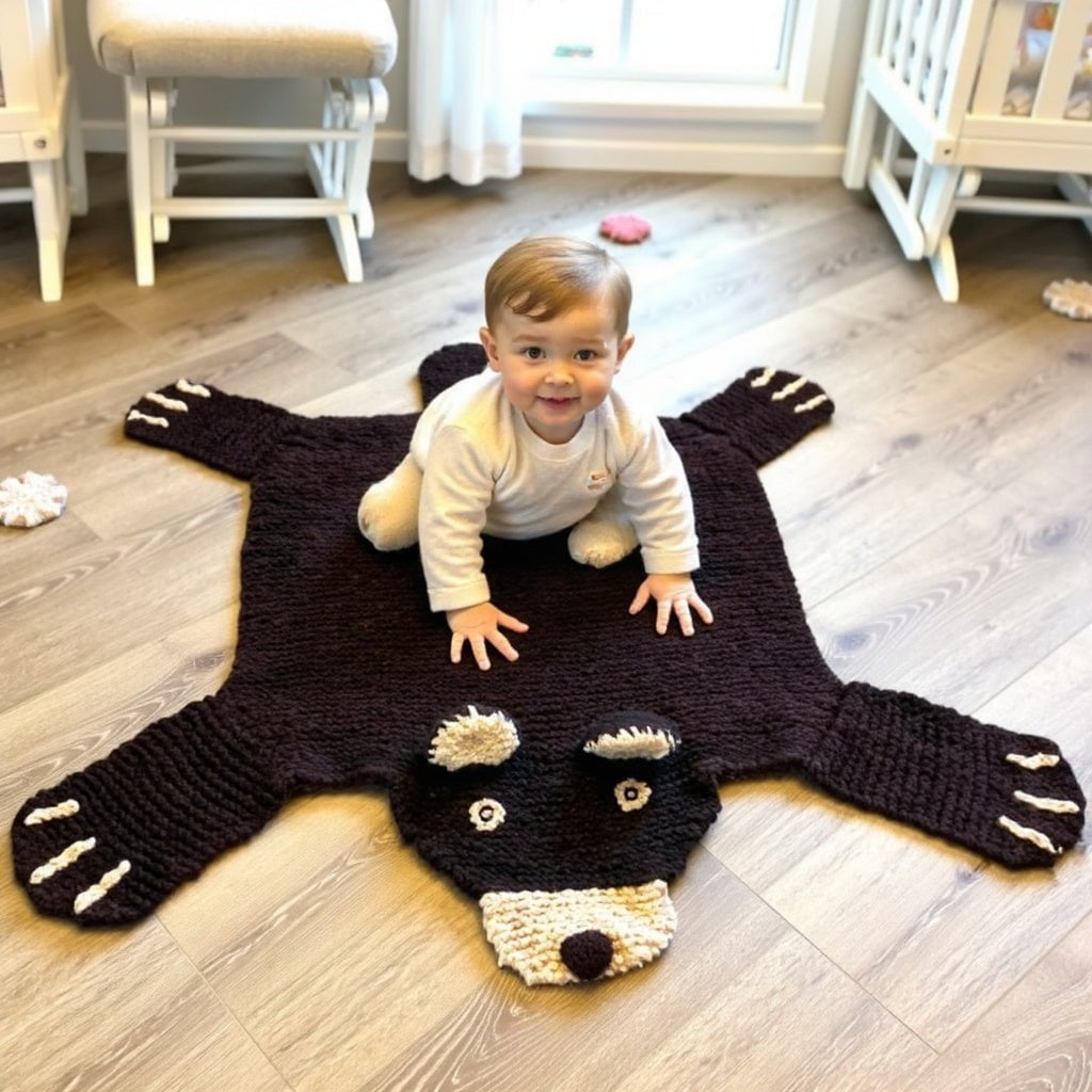 Organic Wool Play Mat + Nursery Rug  | Brown Bear