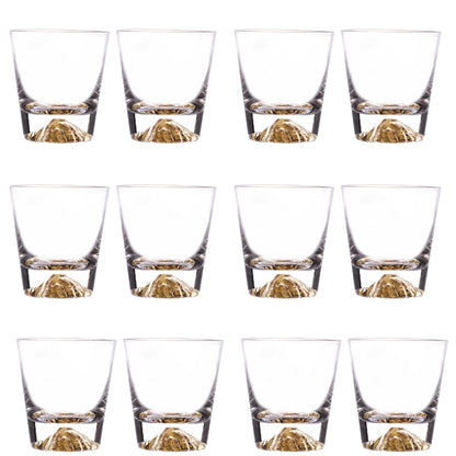 Whiskey Glasses Crystal Clear Gold Heavy Base Bourbon - 10oz