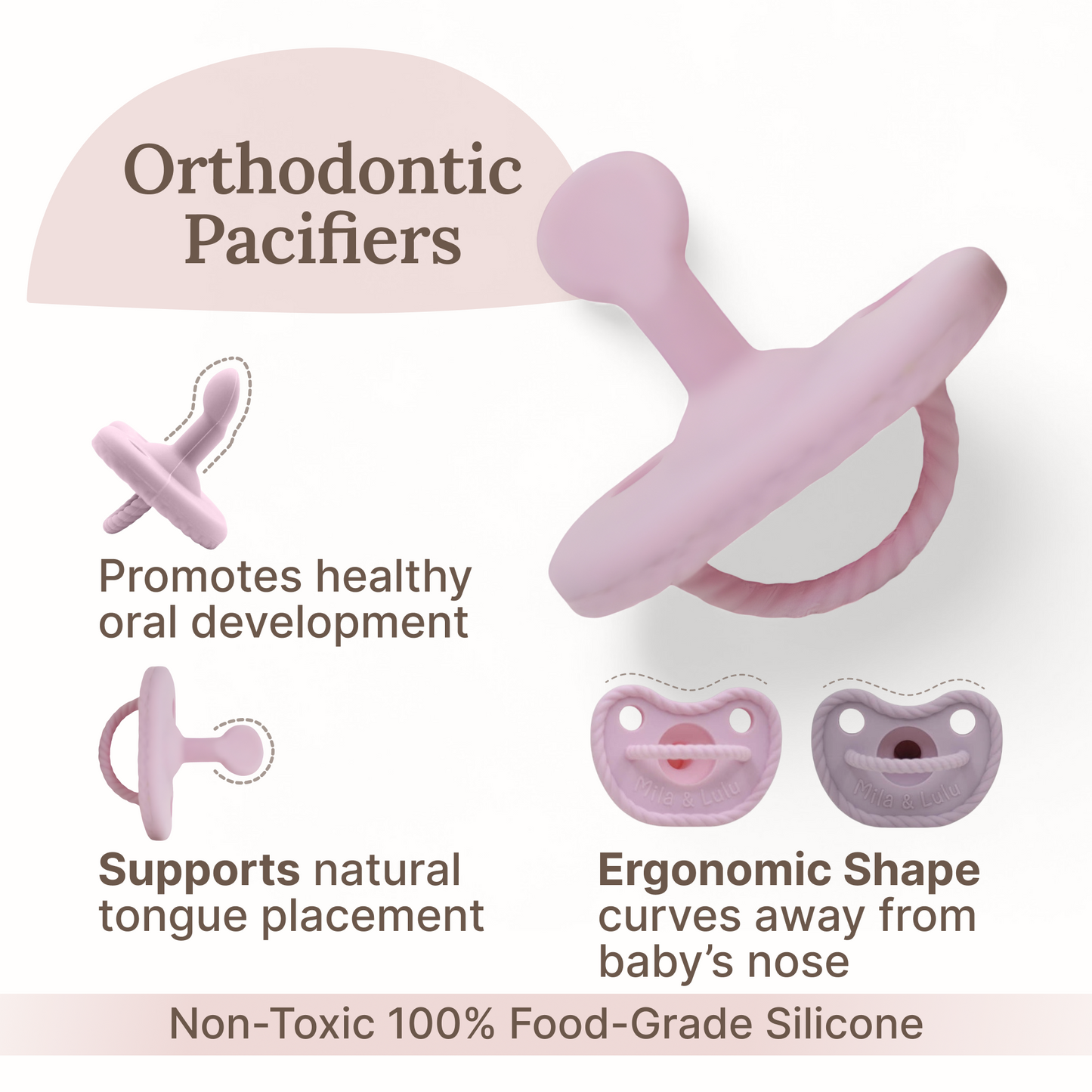 Orthodontic Shape Silicone Baby Pacifiers (Set of 2)