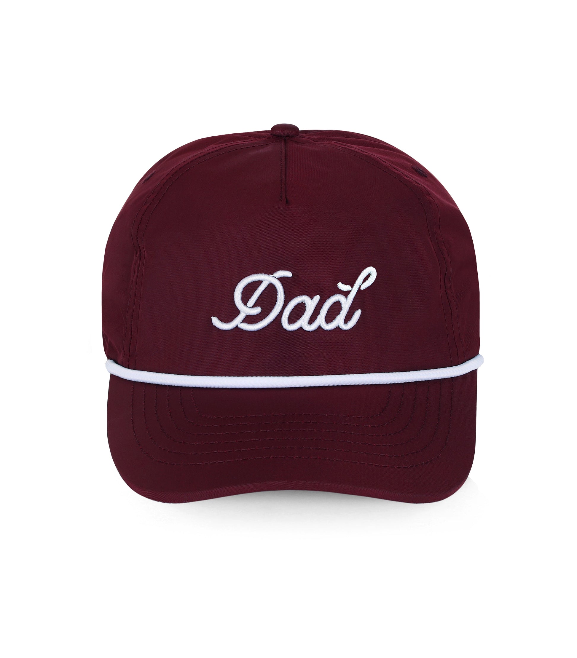 Maroon hat with 'Dad' embroidered on a white background