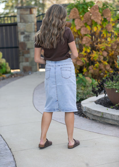 Sandra Light Wash Denim Midi Skirt