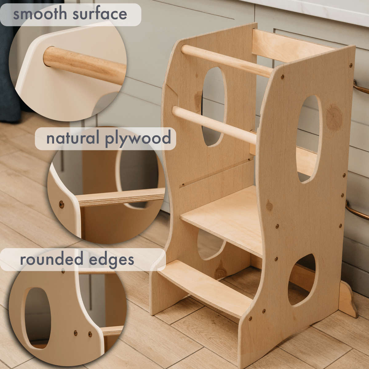 Stable Montessori Tower: Wooden Growing Chair - Beige