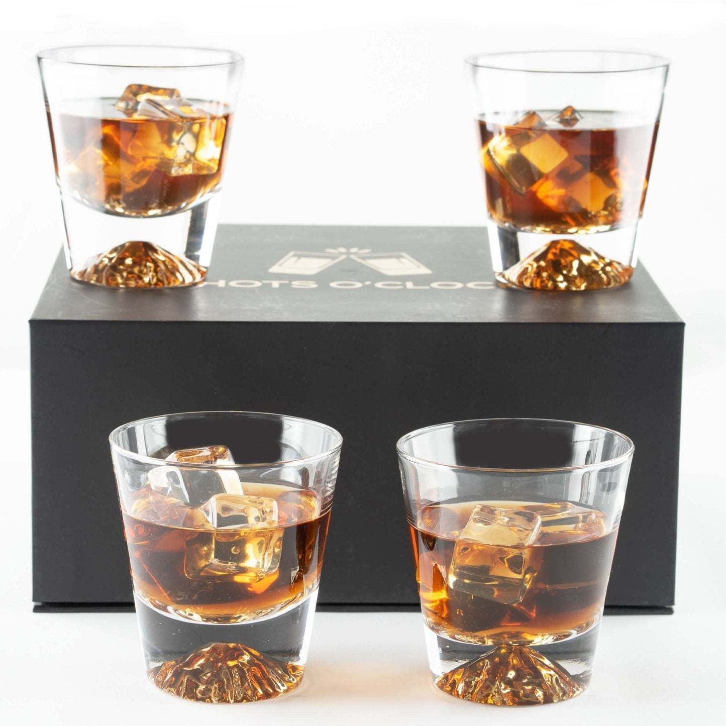 Whiskey Glasses Crystal Clear Gold Heavy Base Bourbon - 10oz