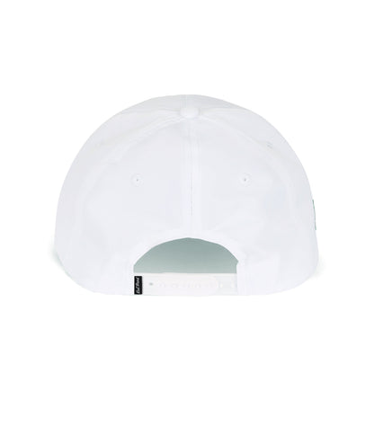 Back of white adjustable 'Dad' hat with white adjustable band 