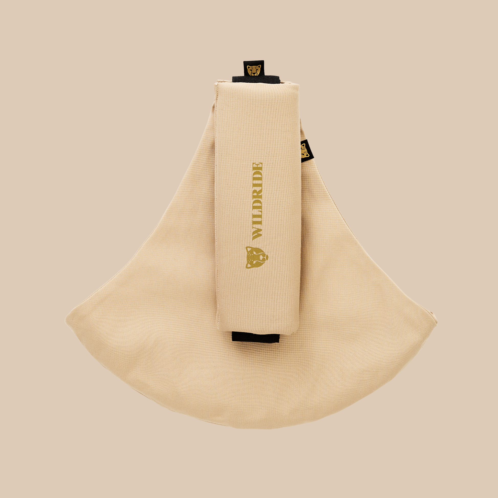 Wildride USA toddler hip carrier in beige, 100% cotton, compact foldable design