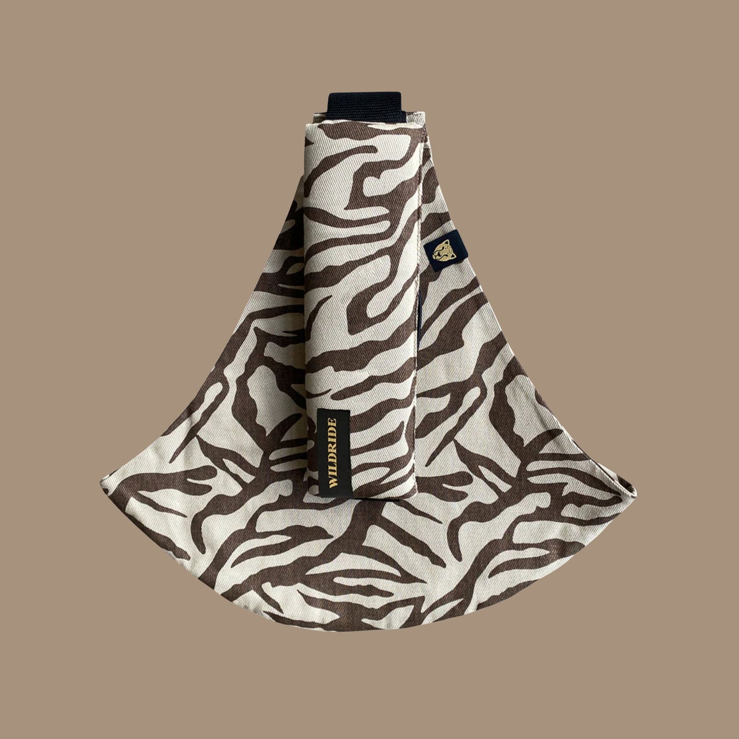 Wildride toddler hip seat carrier in brown zebra print cotton fabric